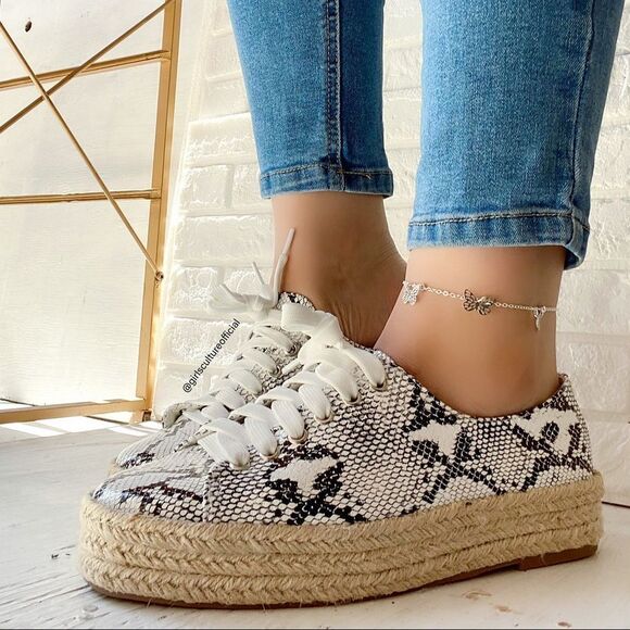 Girl’$ Culture Shoes - White Snake Espadrilles Sneaker